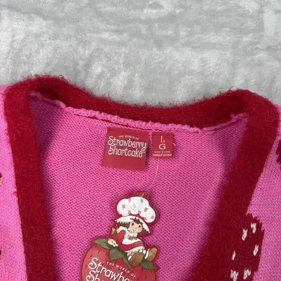 NWT Strawberry Shortcake Knit Vest Pink Y2K Heart Valentine Girlhood Wmns Size L - Picture 4 of 6